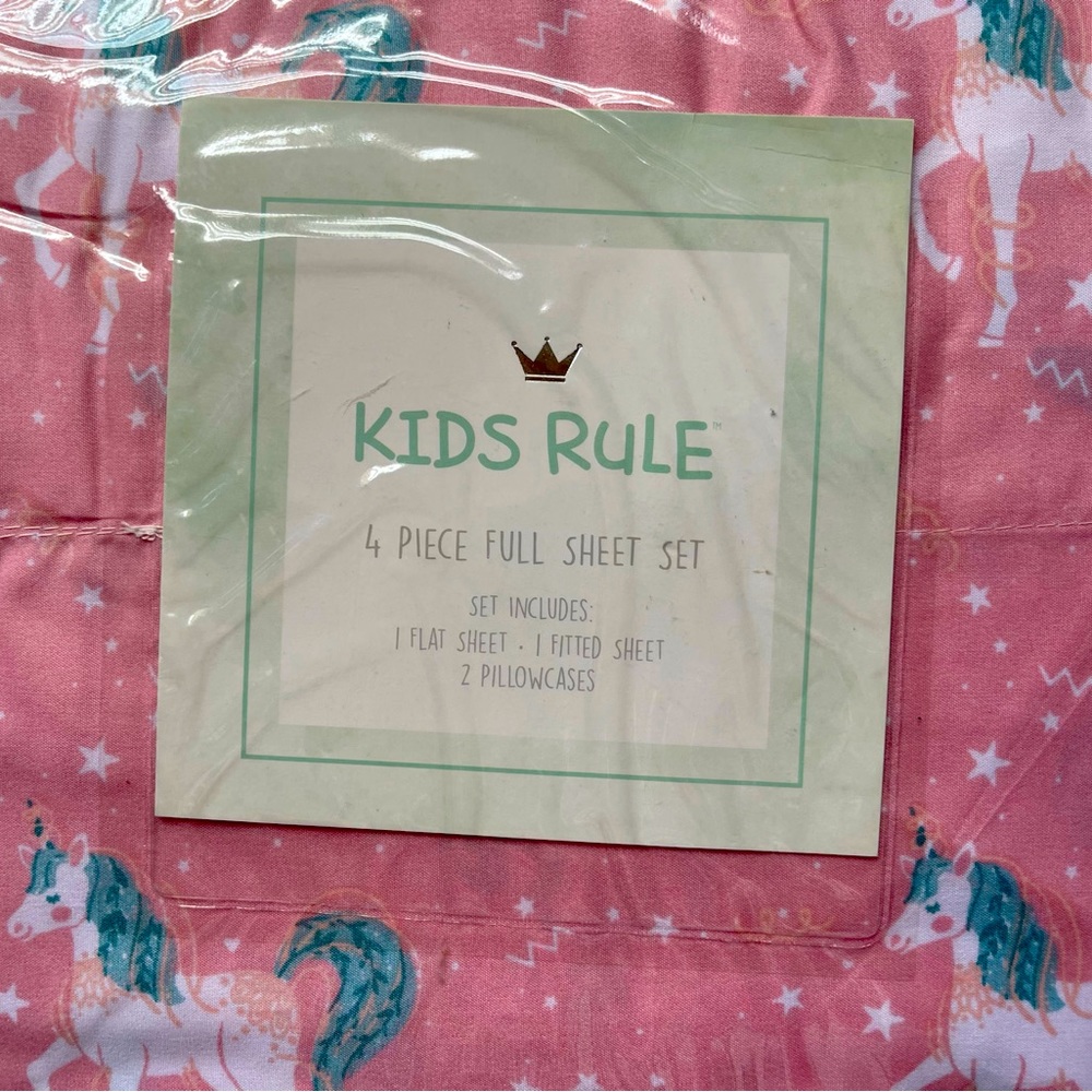 NEW 4 Piece Unicorn Full Sheet Set by KIDS RULE